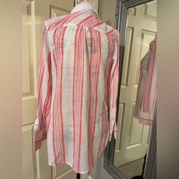 Coral and white button up blouse - Picture 2 of 4